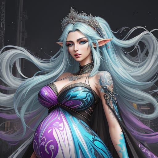 Pregnant High Elf Queen in Graffiti Art Style