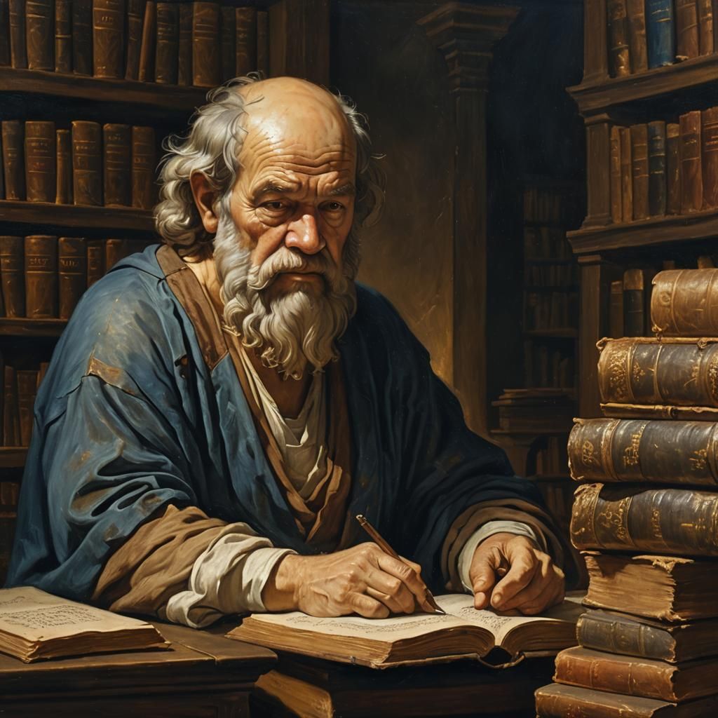 Contemplative Socrates Figure in Oil Painting Style