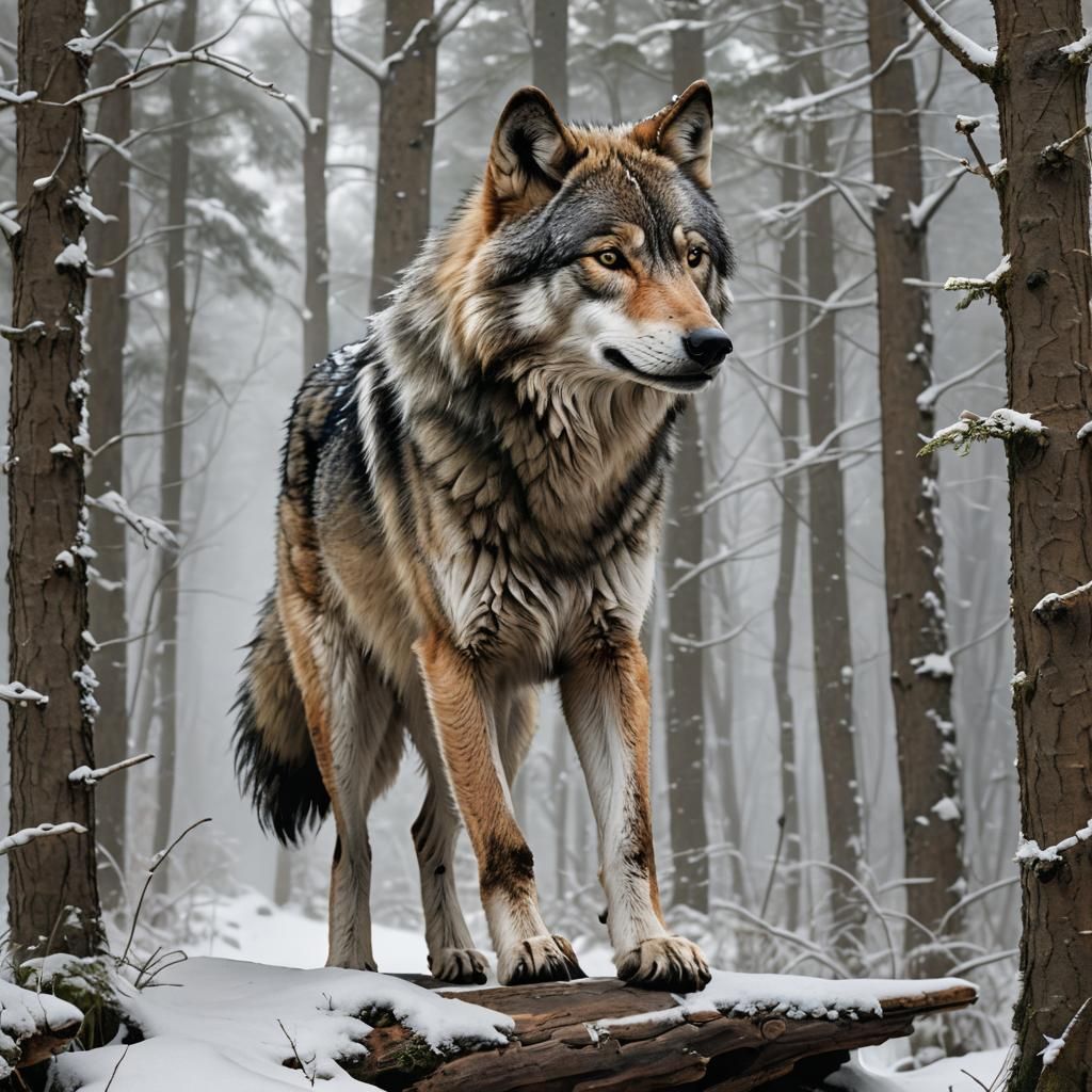 Detailed Wolf Walking Through Forest on White