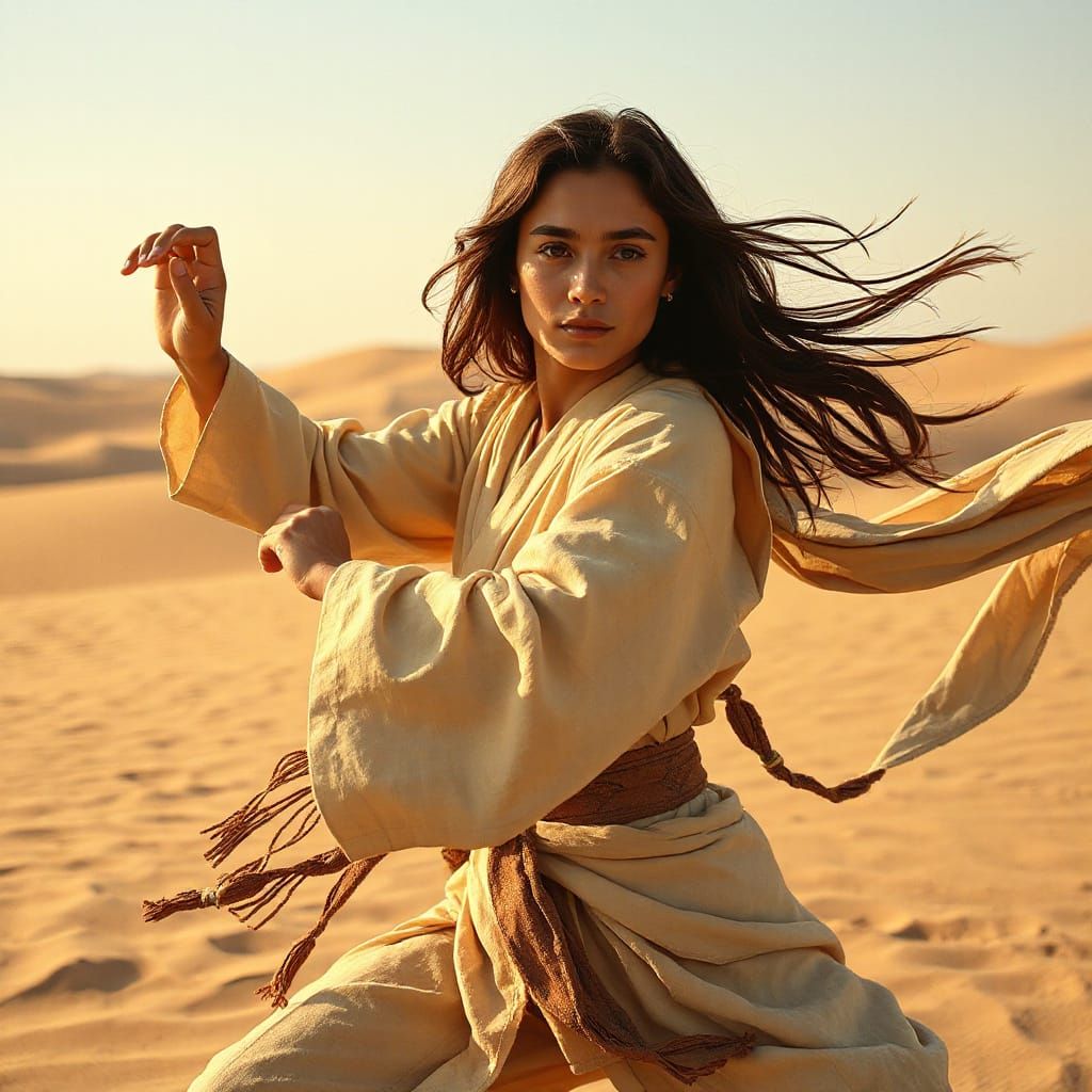 Desert Nomad Karate in Golden Hour Sunlight
