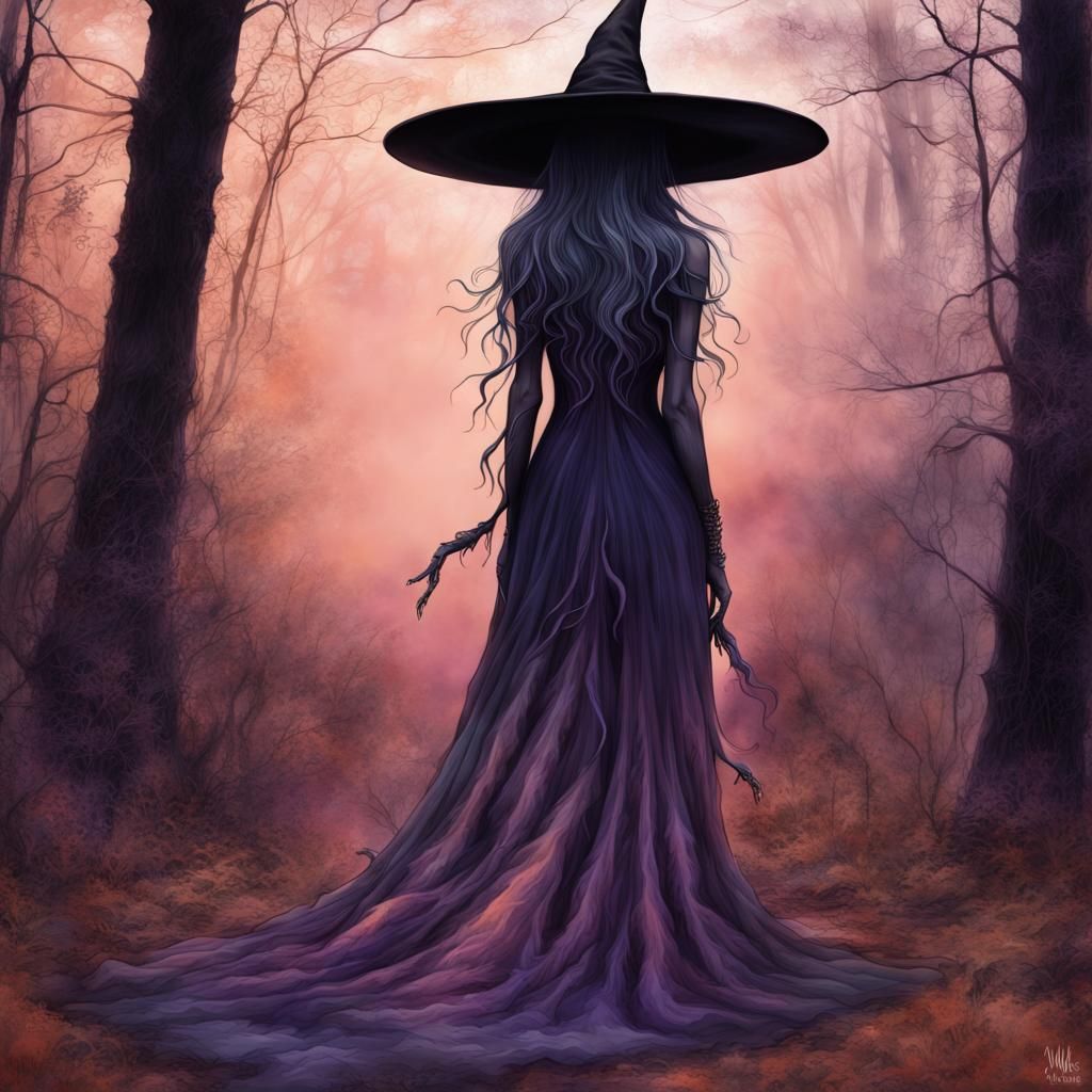 Eerie Witch in Dreamlike Surrealist Art Style