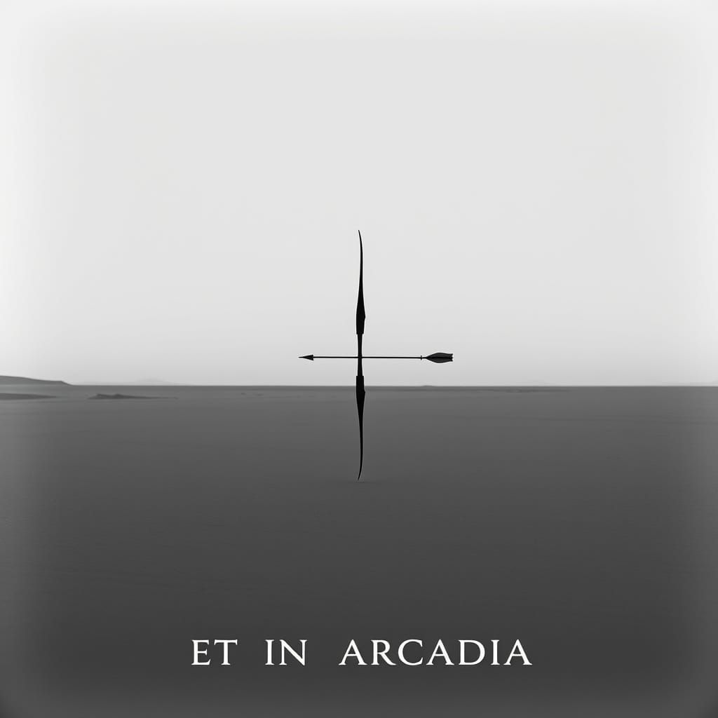 Monochrome Bow and Arrow in Minimalist Landscape