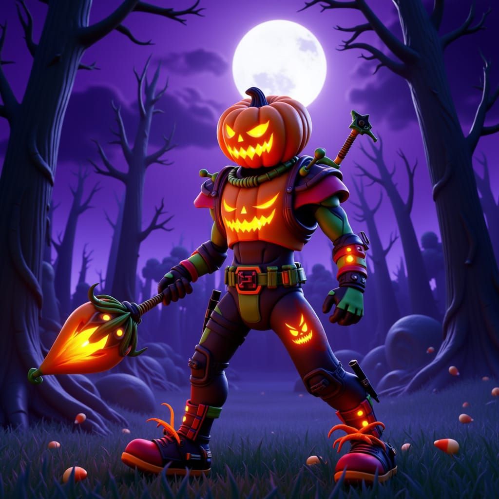 Fortnite Fighter With Whimsical Halloween Weapons