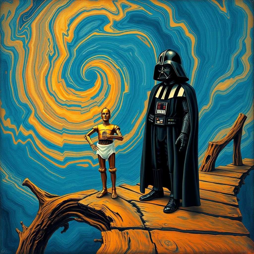 An intensely emotive anthropomorphic screaming  darth vader  wearing a diaper, reminiscent of Edvard Munch's iconic The ...