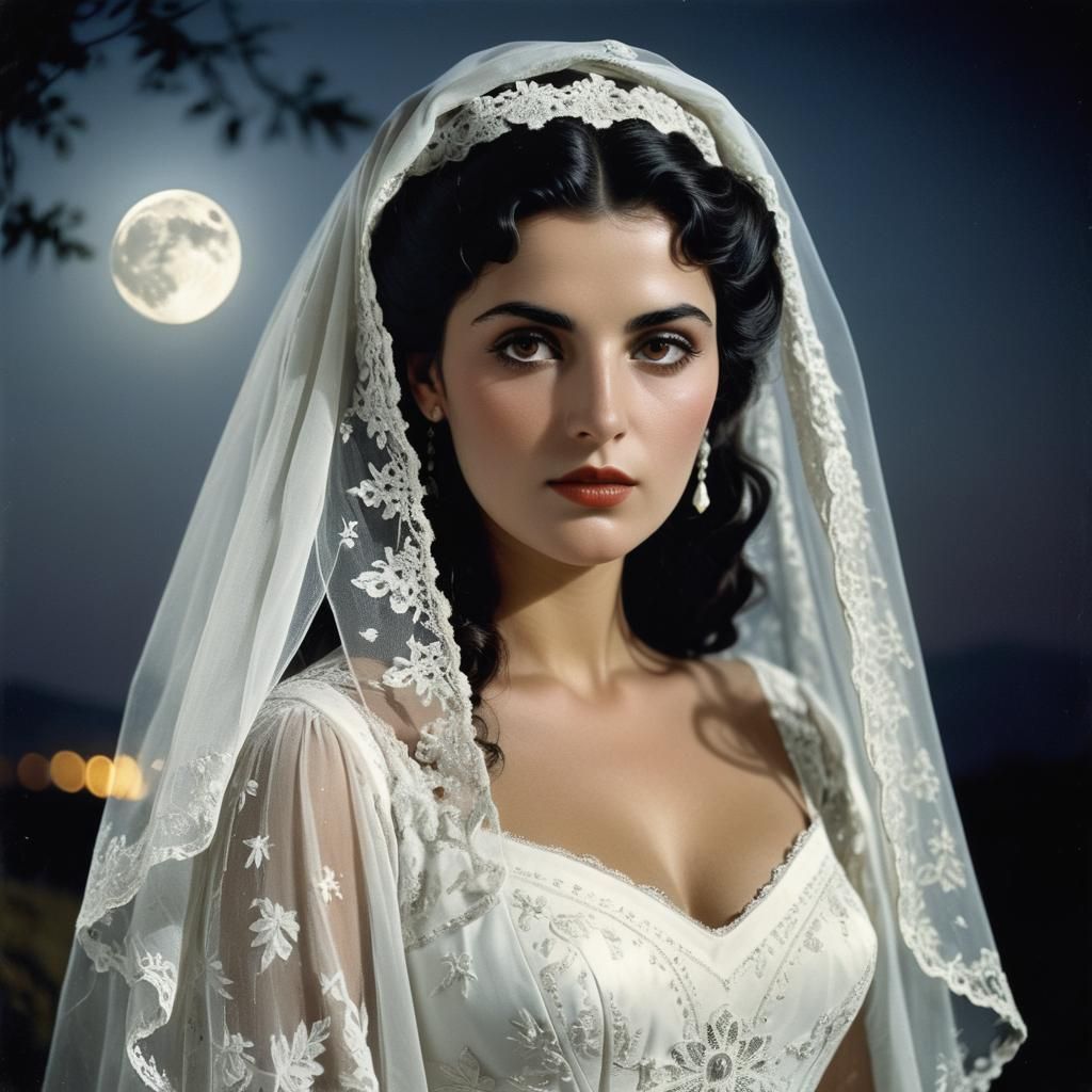 Sardinian Girl in Moonlight, 1900s Style Photograph