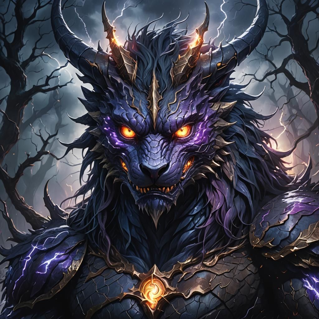 Mythical Creature Portrait in Stormy Forest