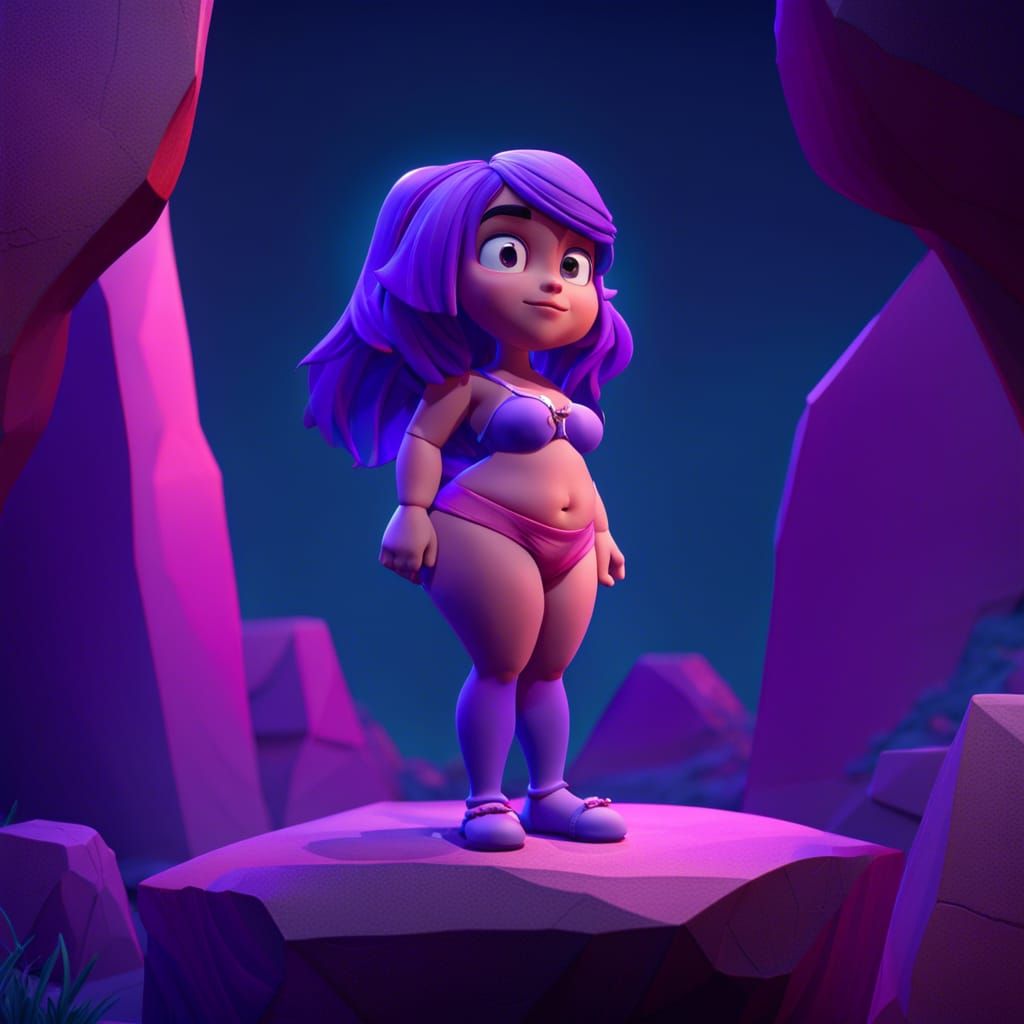 Woman on Rock at Night in 3D Digital Art