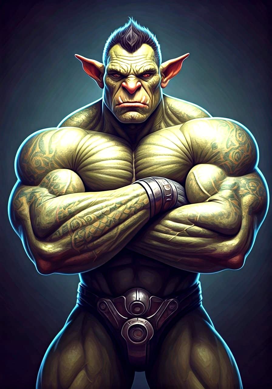 Muscular Superhero Troll Flexing Biceps