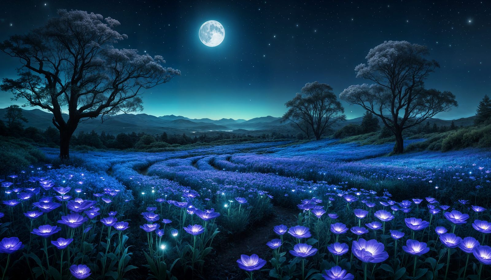 Bioluminescent Flowers Under Moonlight: A Dreamscape