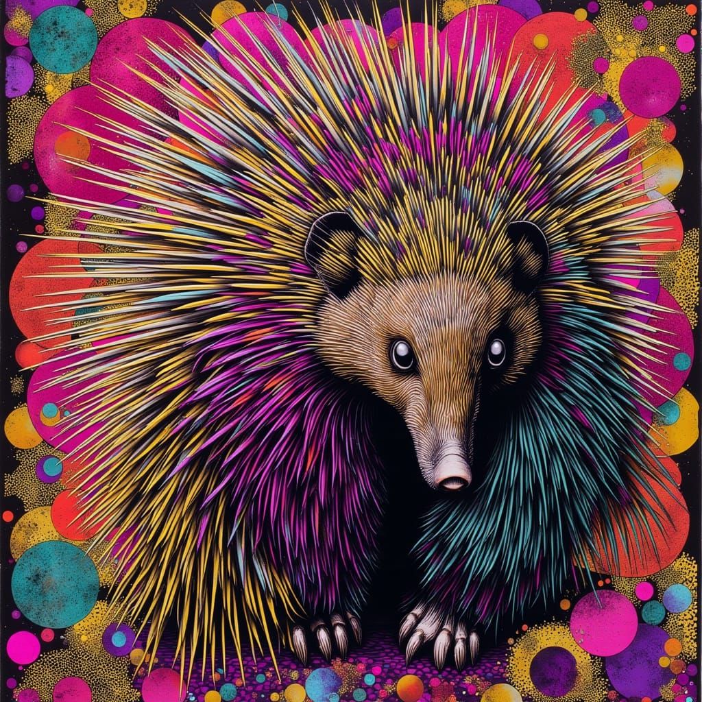 Surrealistic Porcupine in Vibrant, Whimsical Style