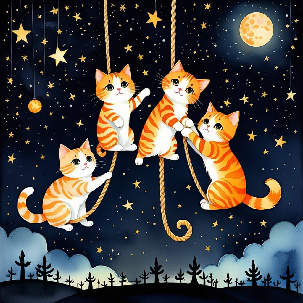 Chibi Cats in Whimsical Space Adventure