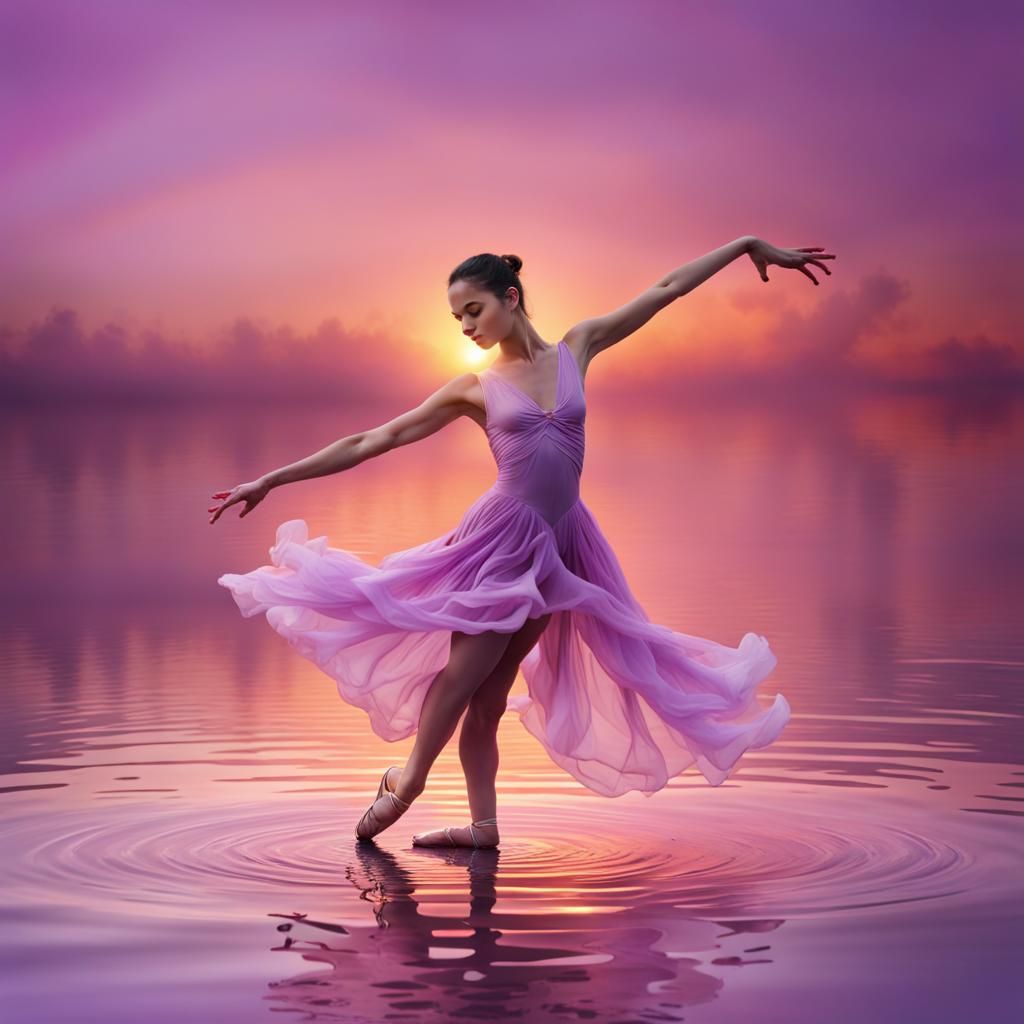 Girl in Lilac Dress Doing Scorpion Pose on Water