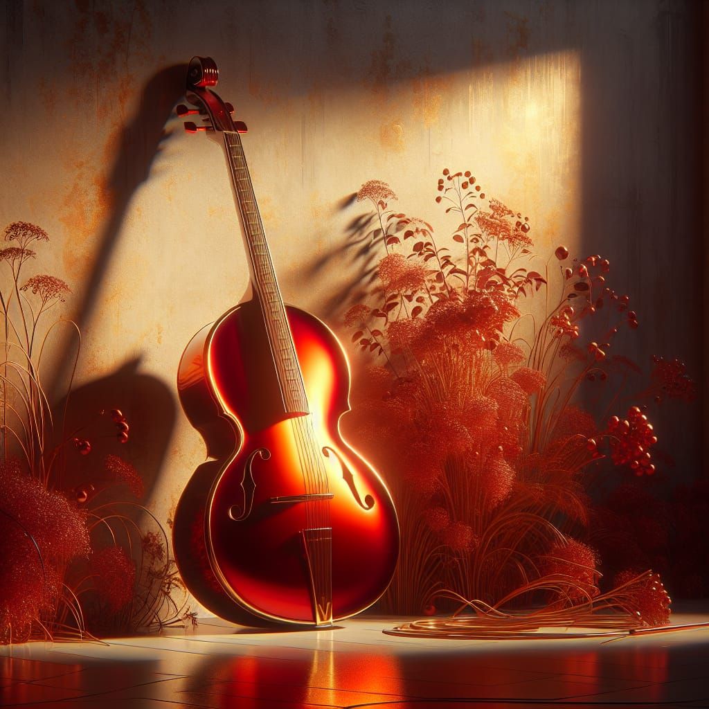 Red Stringed Instrument in Neoclassical Style