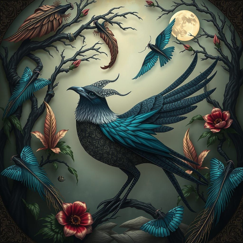 Goth Bird, black, turquoise
