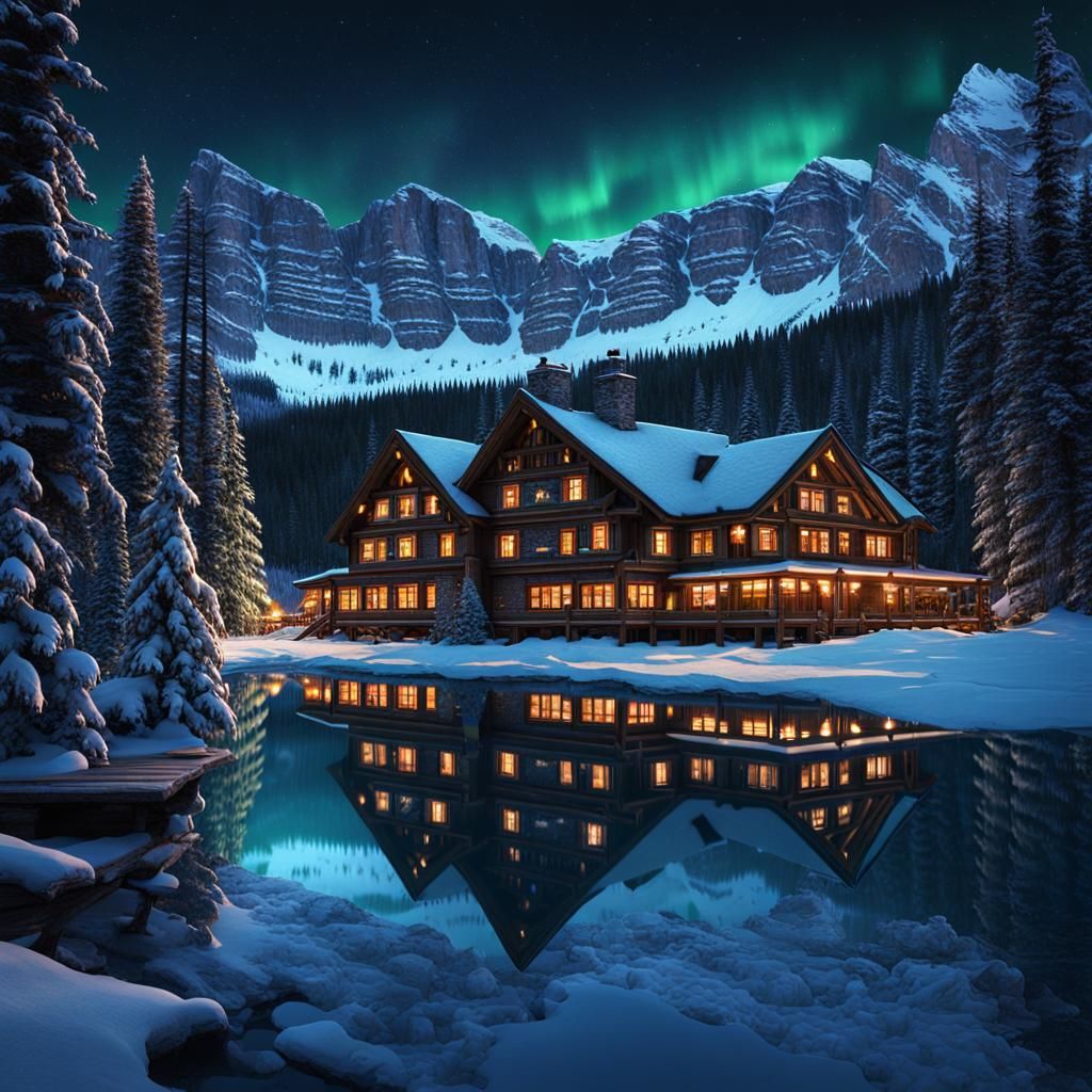 Emerald Lake Lodge at Midnight: Digital Matte Painting