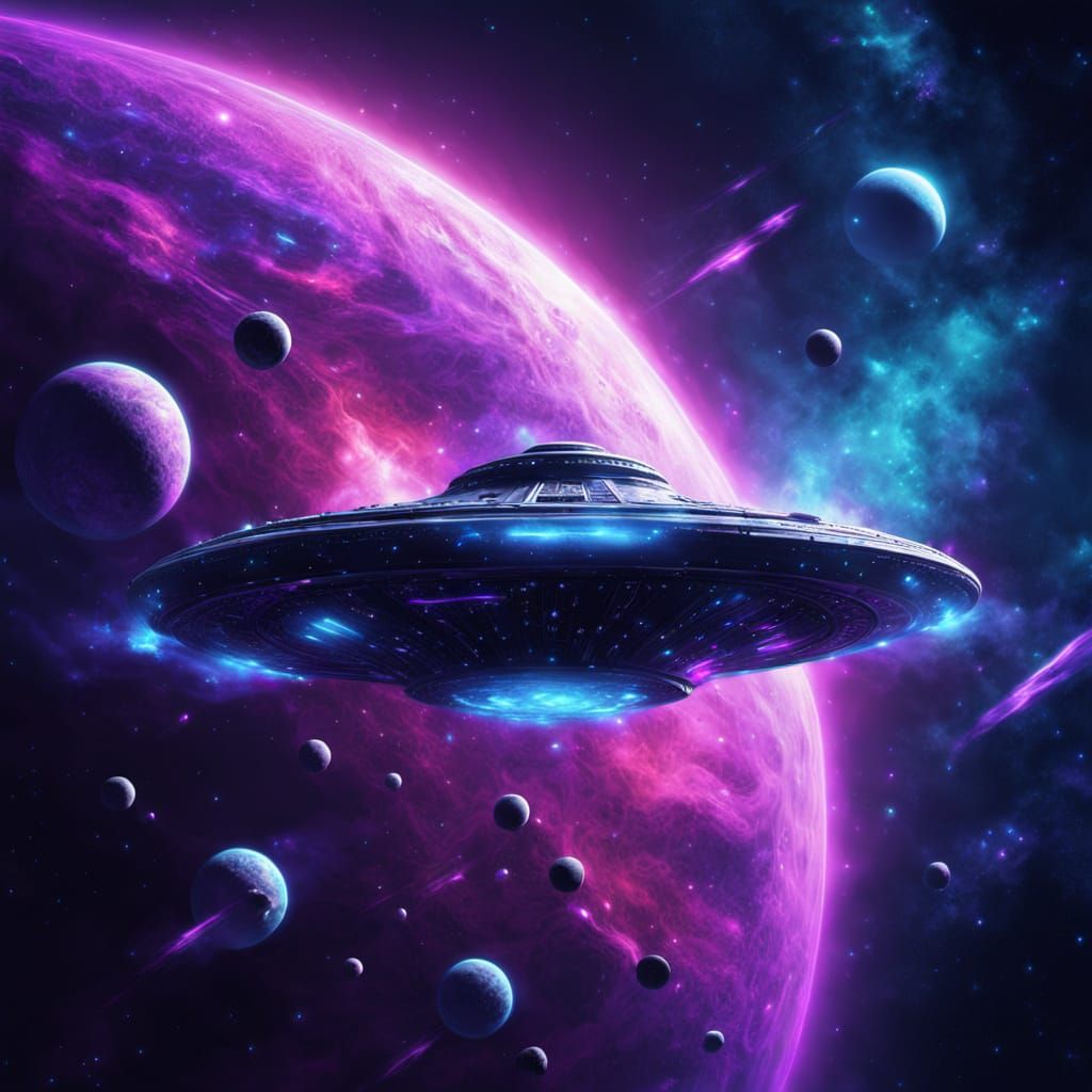 Alien Spaceship in Cosmic Digital Painting