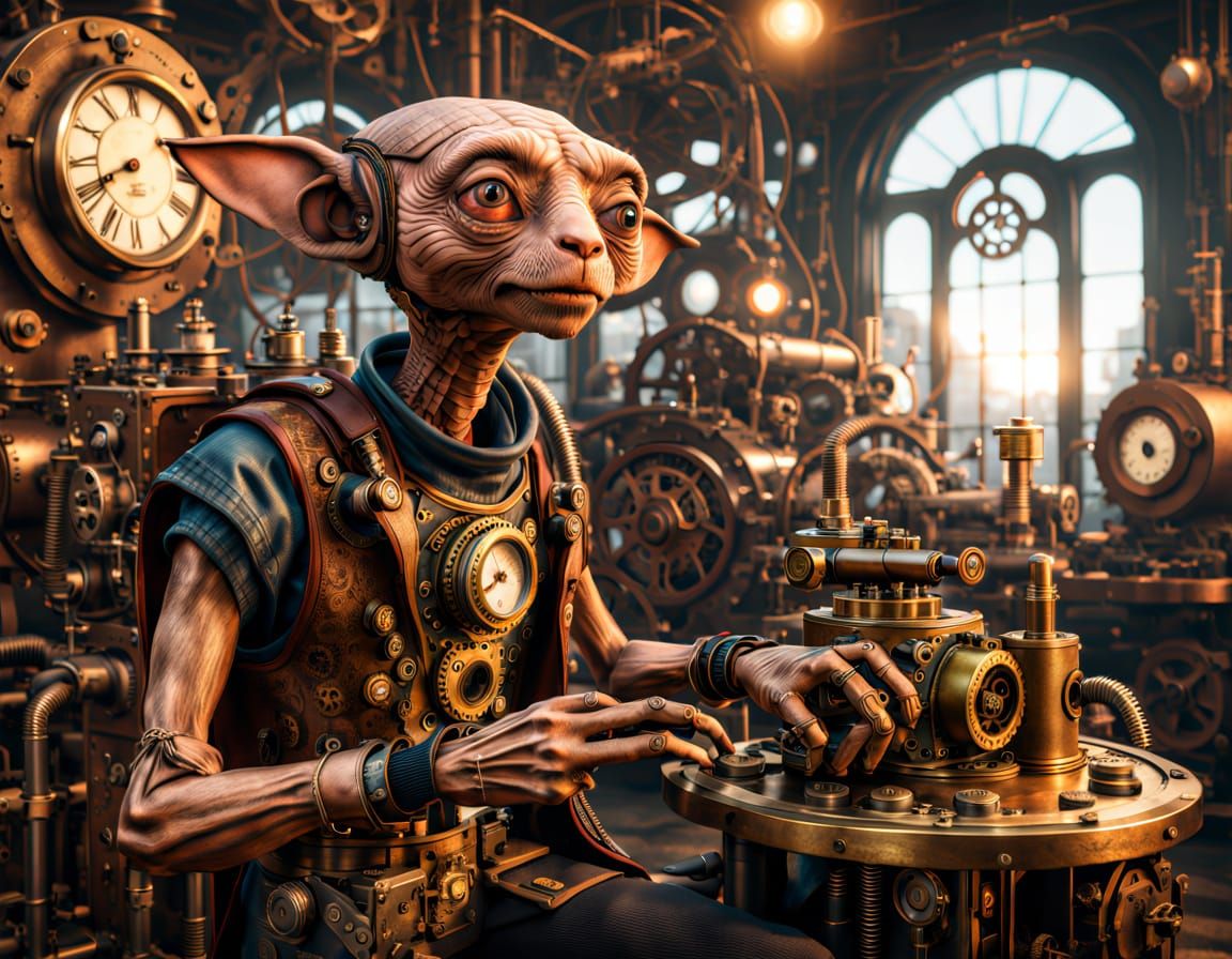 Steampunk E.T. in Victorian Workshop