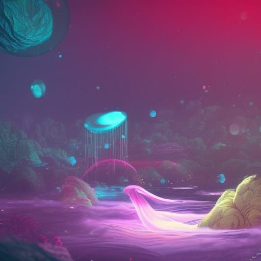 Bioluminescent Jazz Musicians in Underwater Landscape