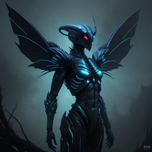 Insectoid Sci-Fi Harvester Queen in Dark Forest