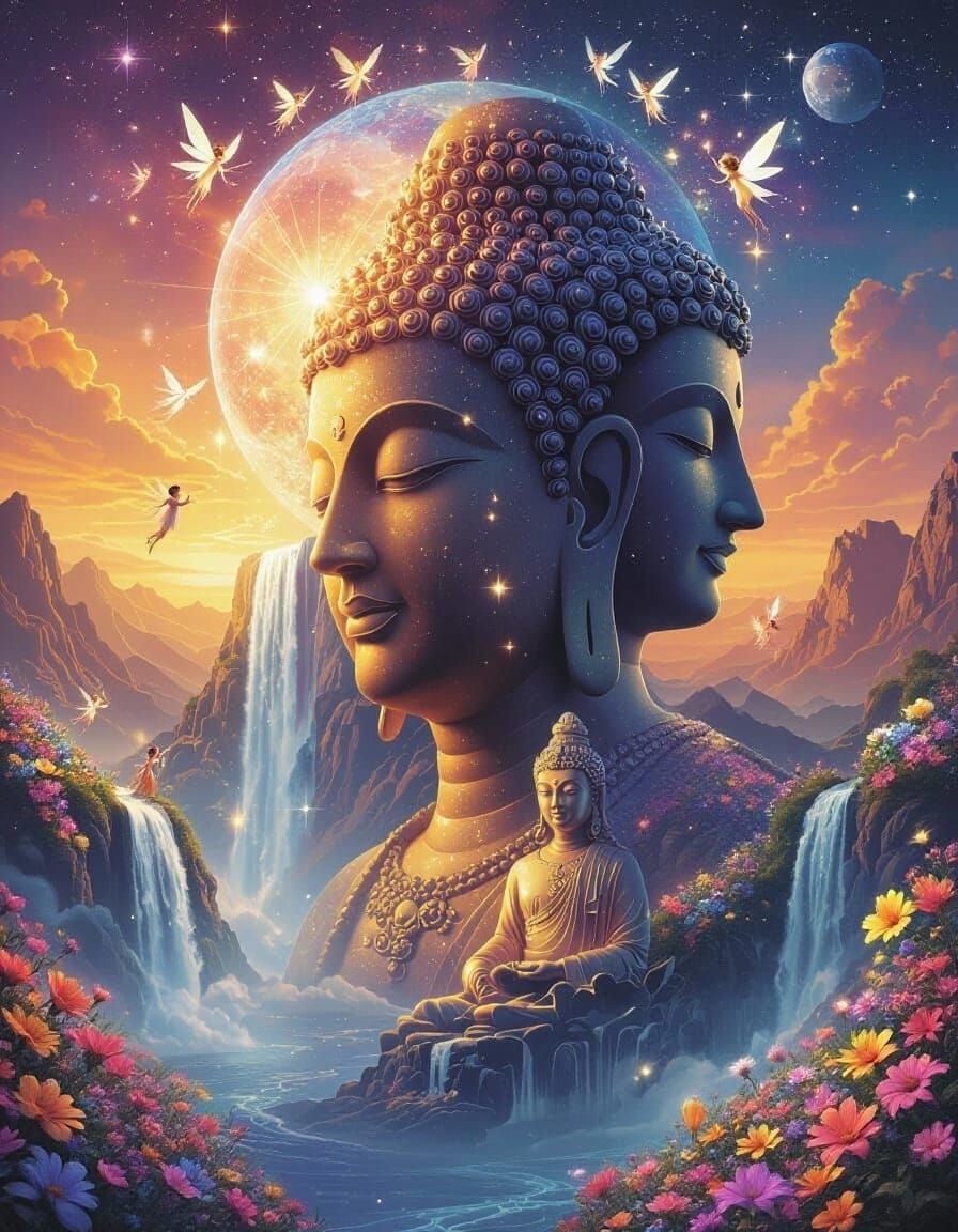 Spiritual Universe Flyer with Waterfalls and Fairies