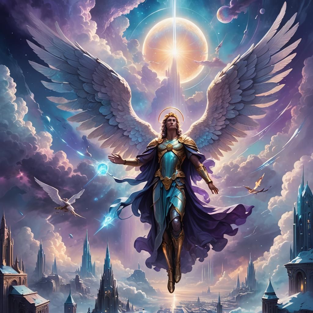 Angel of Uranus in a Mystical Cloud City