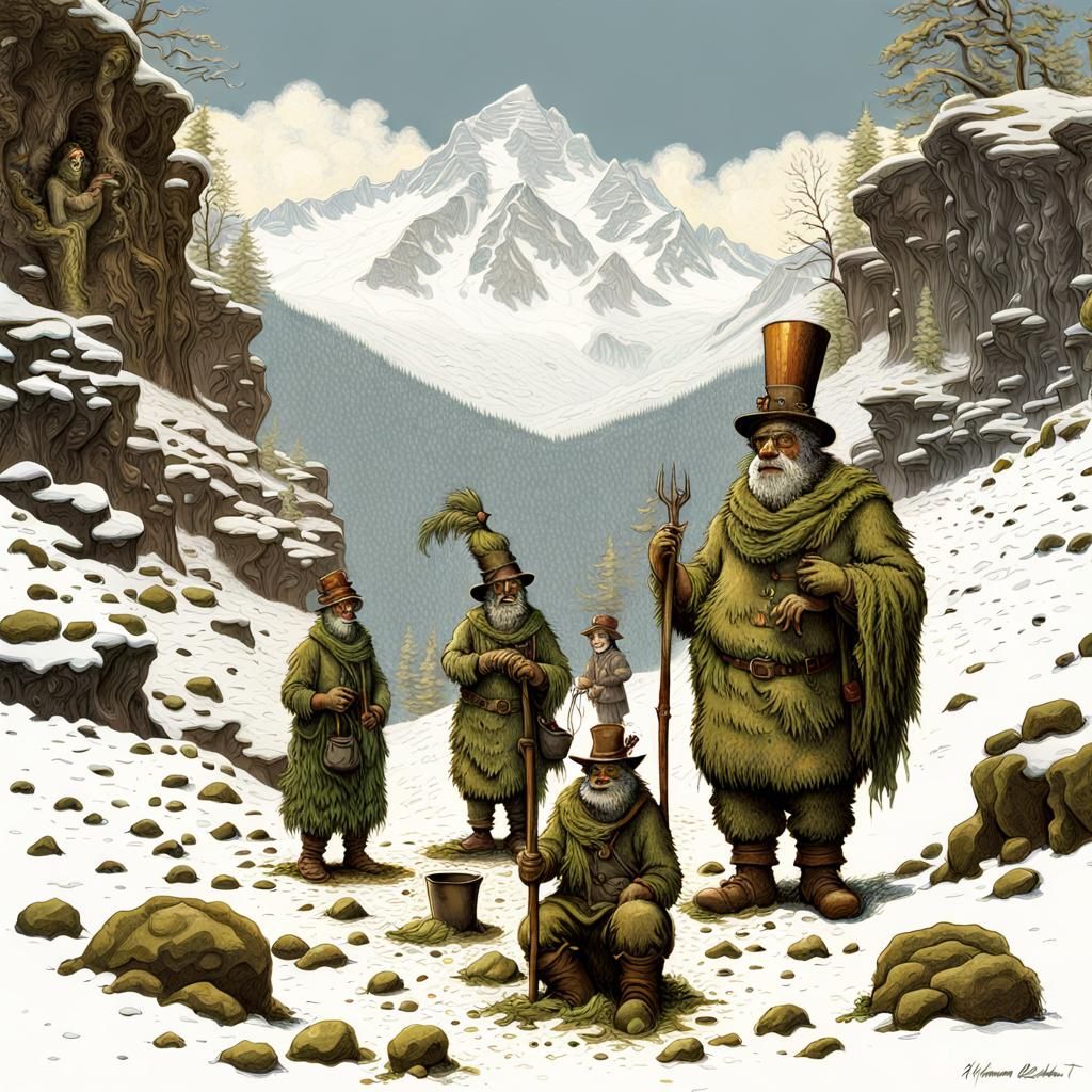 Abominable Snow People in Rockwell Illustration Style