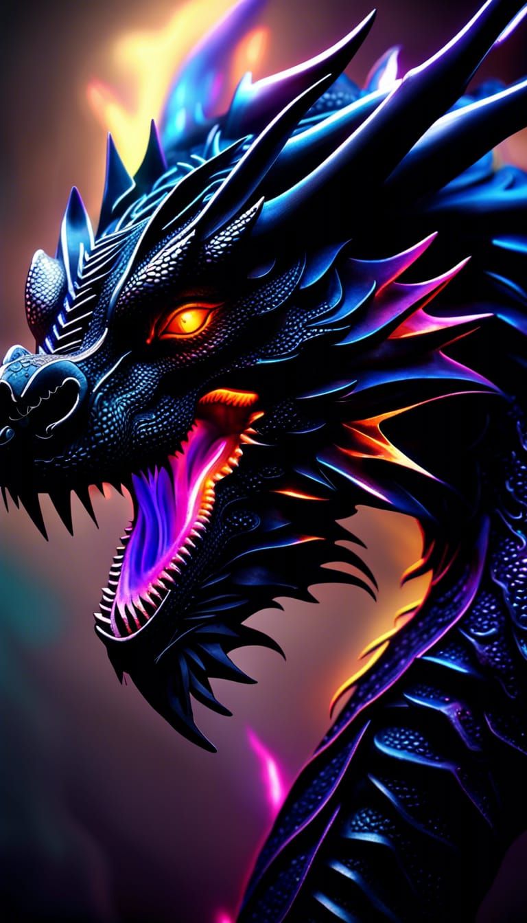 Glowing Black Dragon God of Cosmic Power