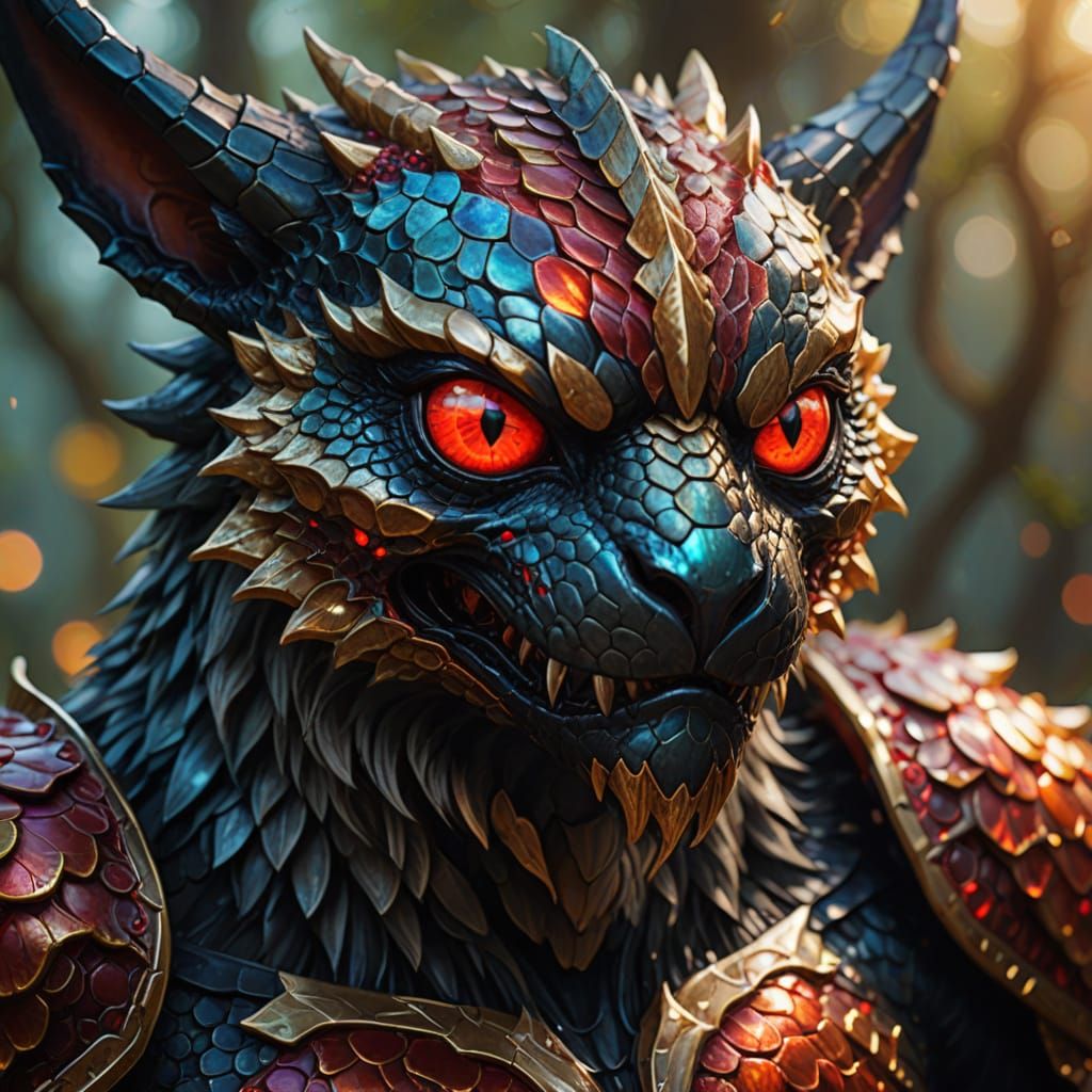 Glowing-Eyed Fantasy Creature in Vibrant Digital Painting