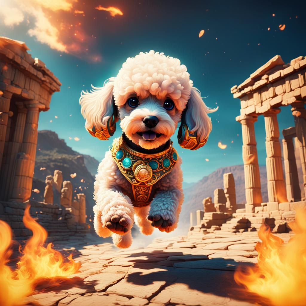 Adorable Poodle Leaps Through Fire in Ancient Greece