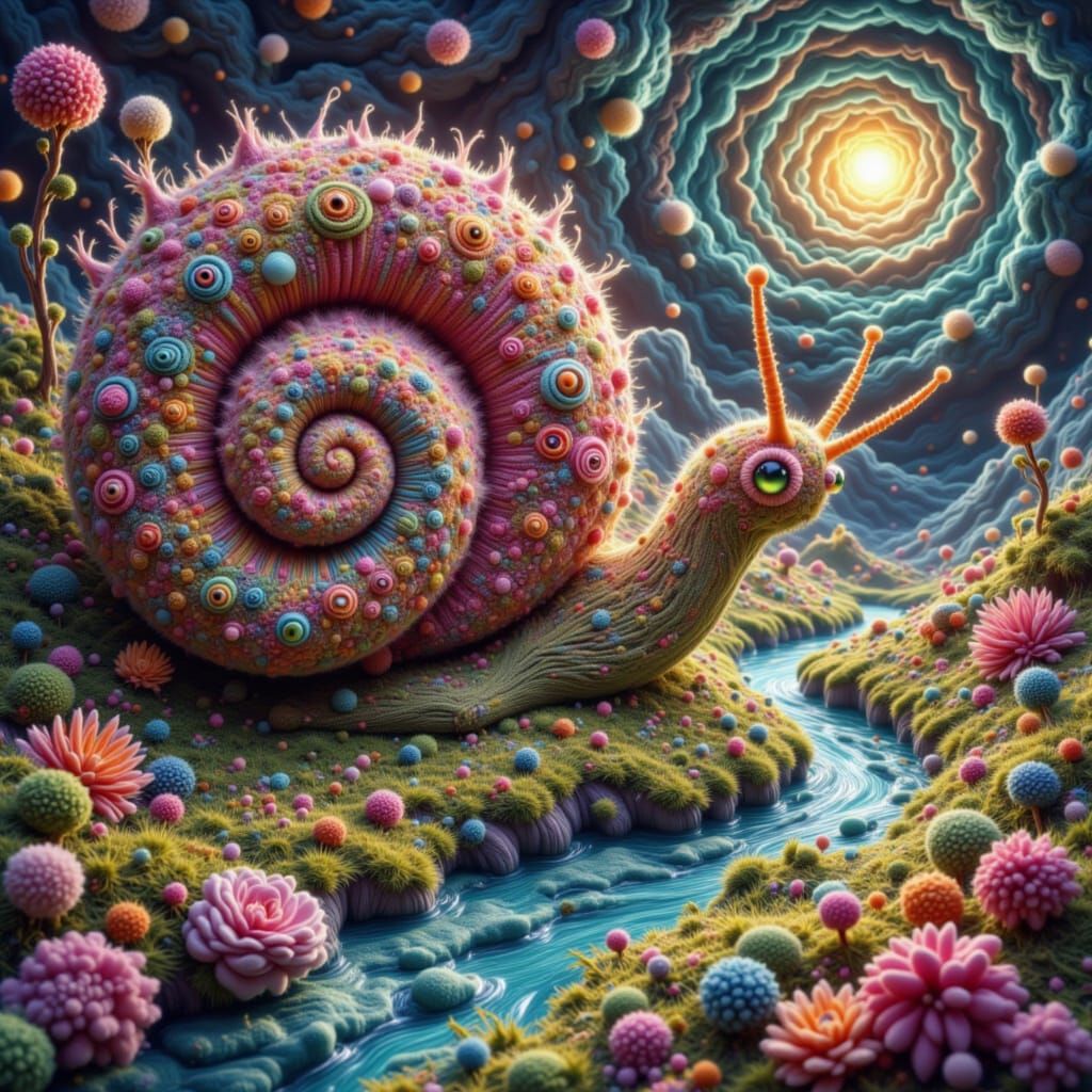 Pink Padparadscha Snail in Zentangle Style