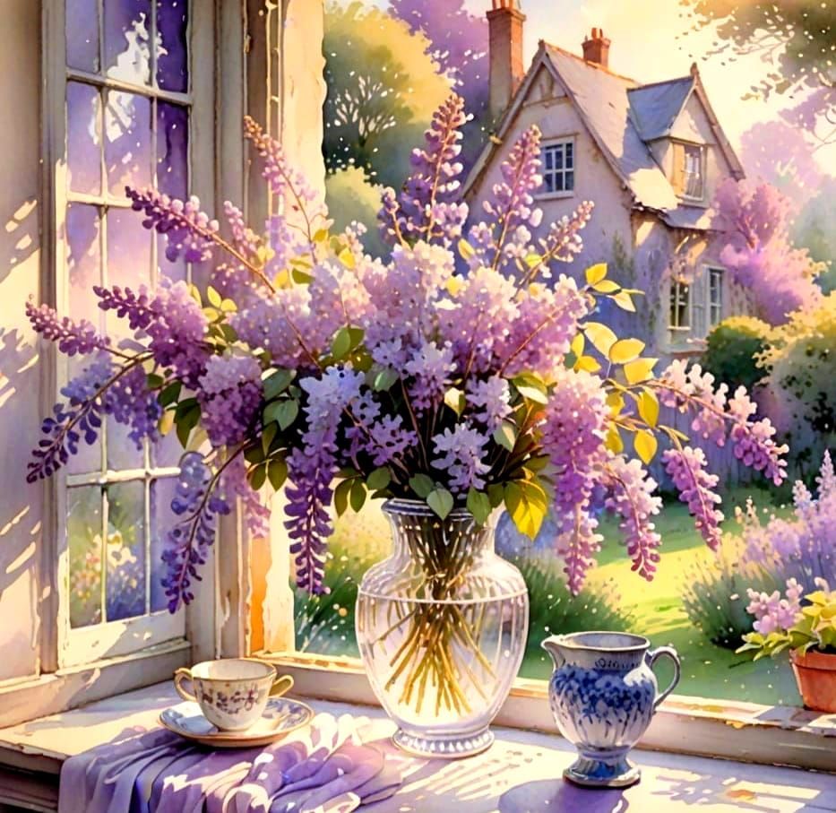 Delicate Lilac Bouquet in Whimsical Watercolour Style