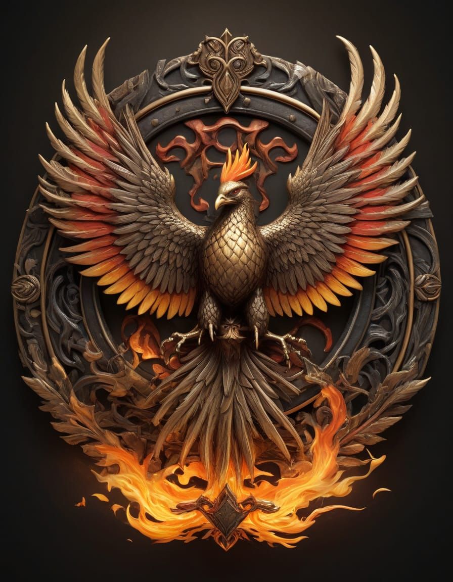Phoenix Heraldic Emblem in Vibrant Golden Hues