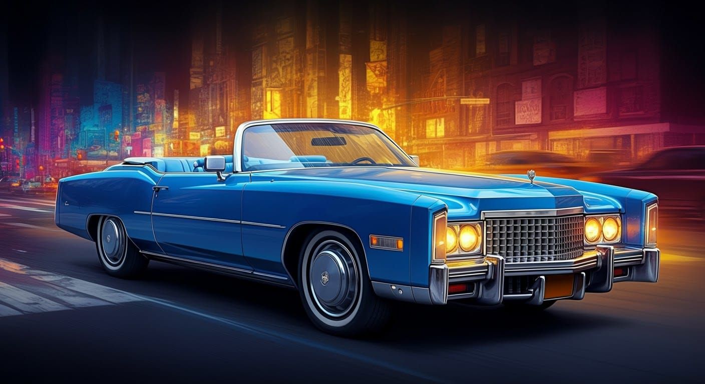 Blue 1973 Cadillac Eldorado Cabriolet in NYC, Hyperrealistic