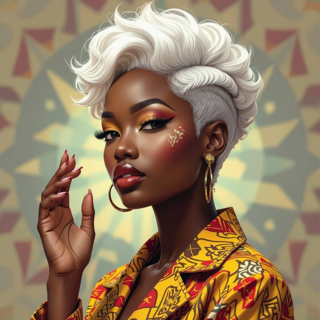 Nigerian Woman With Golden White Hair in Afro-futurist Style