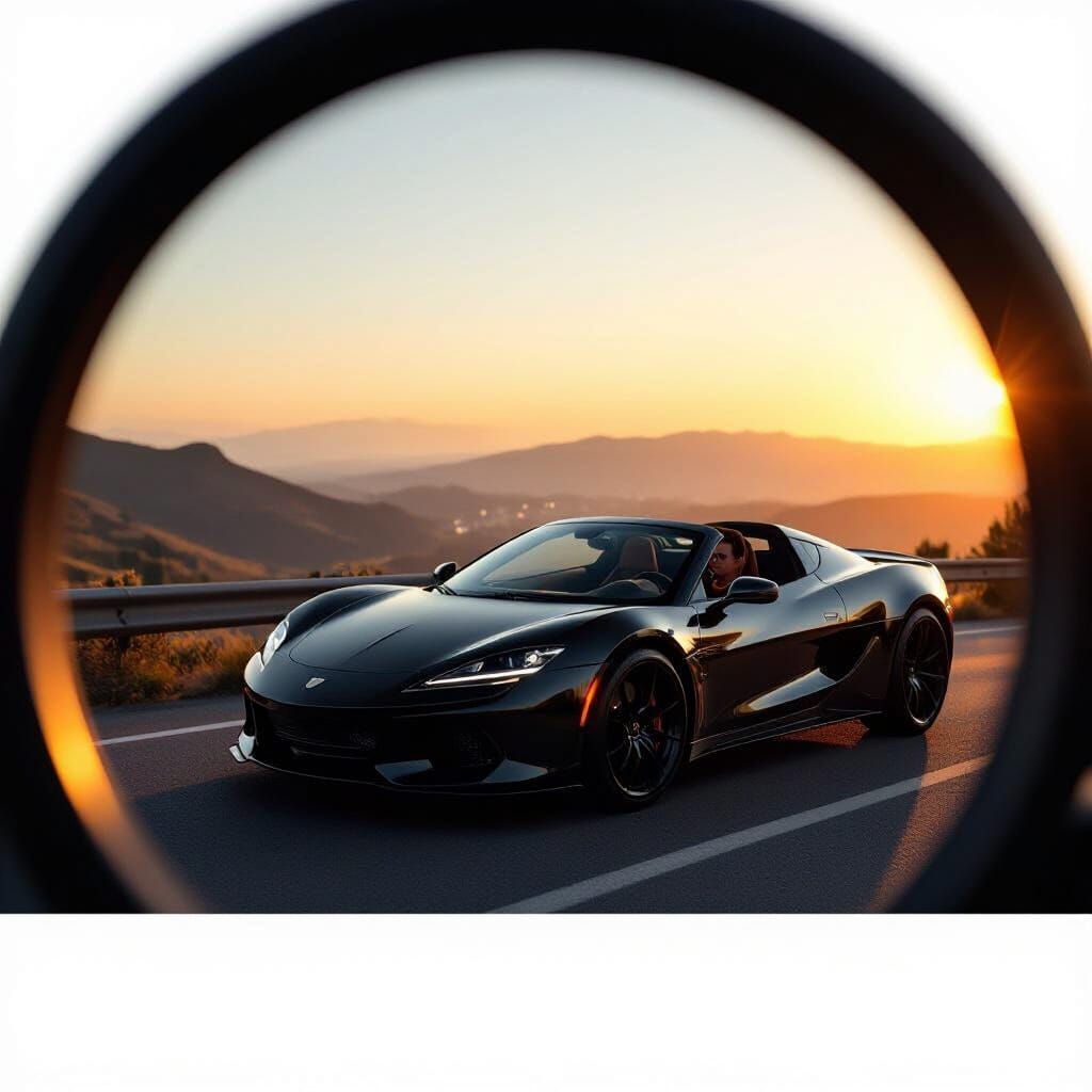 Black Sports Car at Scenic Overlook at Golden Hour