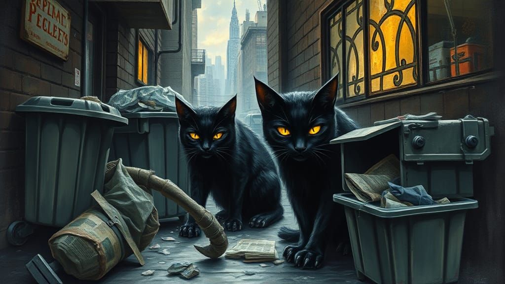 Dystopian Alley Cats in Impasto Style