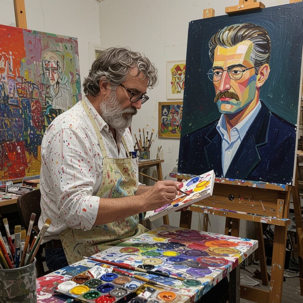 Artist at Work in Studio: A Contemporary Portrait