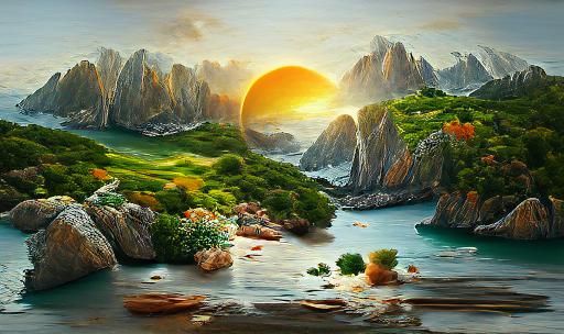 Majestic Beach Vista with Mountains in Golden Light