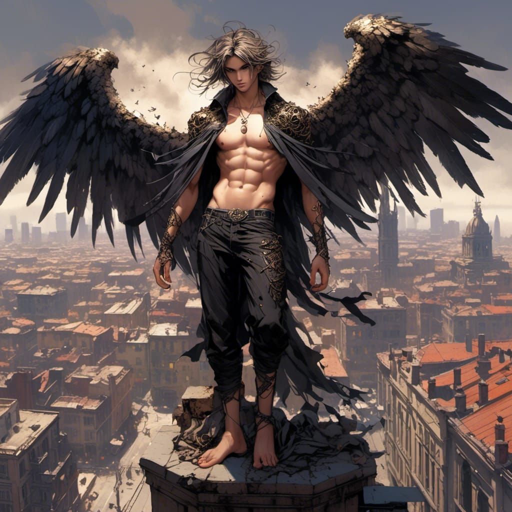 Fallen Angel on City Rooftop