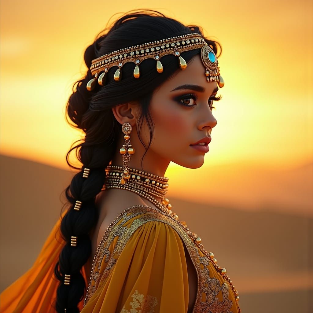 Nuha, Arabian Sun Goddess Portrait in Matte Painting Style
