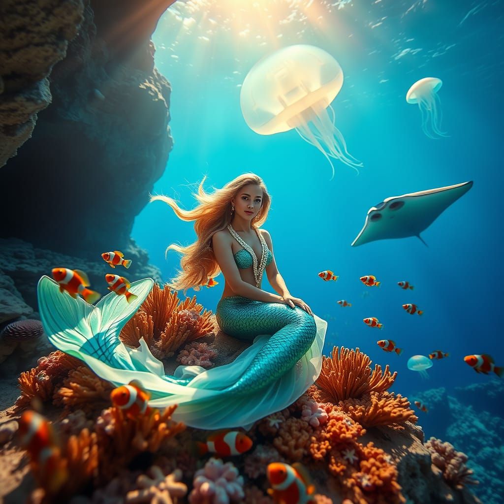 Ethereal Mermaid City: Majestic Mermaids in Crystal Clear Wa...