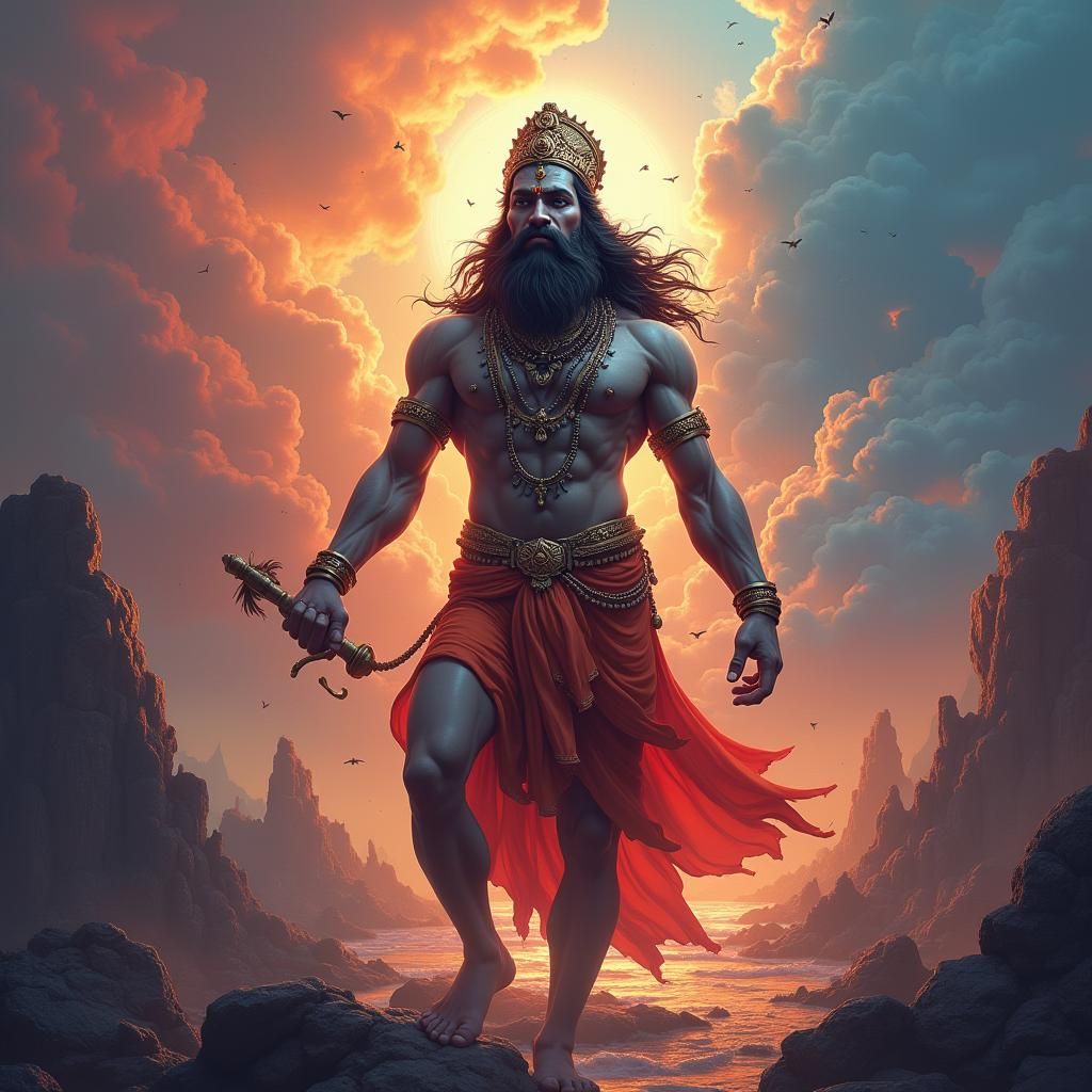 Detailed Matte Painting of Lord Hanuman Ji in 8k