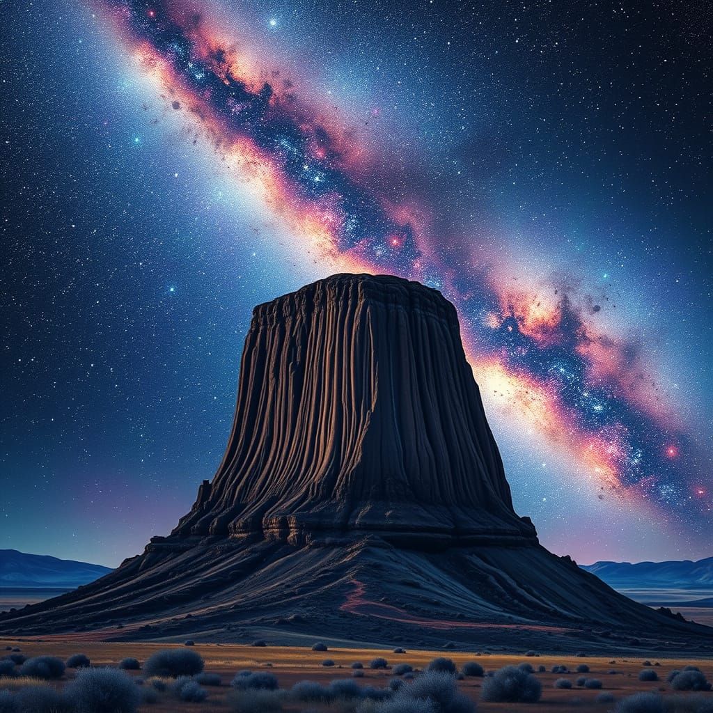 Cosmic Vision of Milky Way Galaxy Over Wyoming's Devil's Tow...