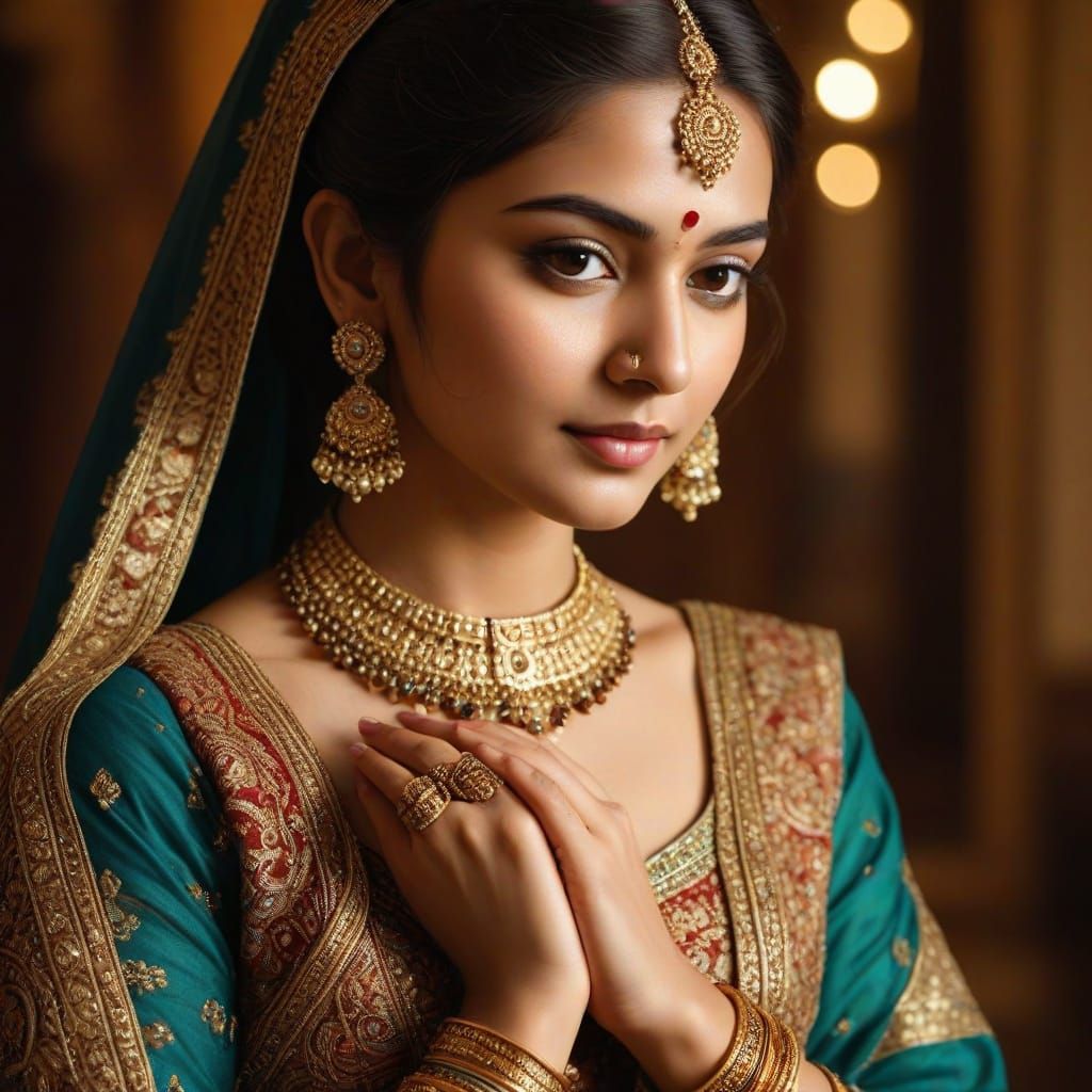 Regal Indian Queen in Traditional Miniature Style