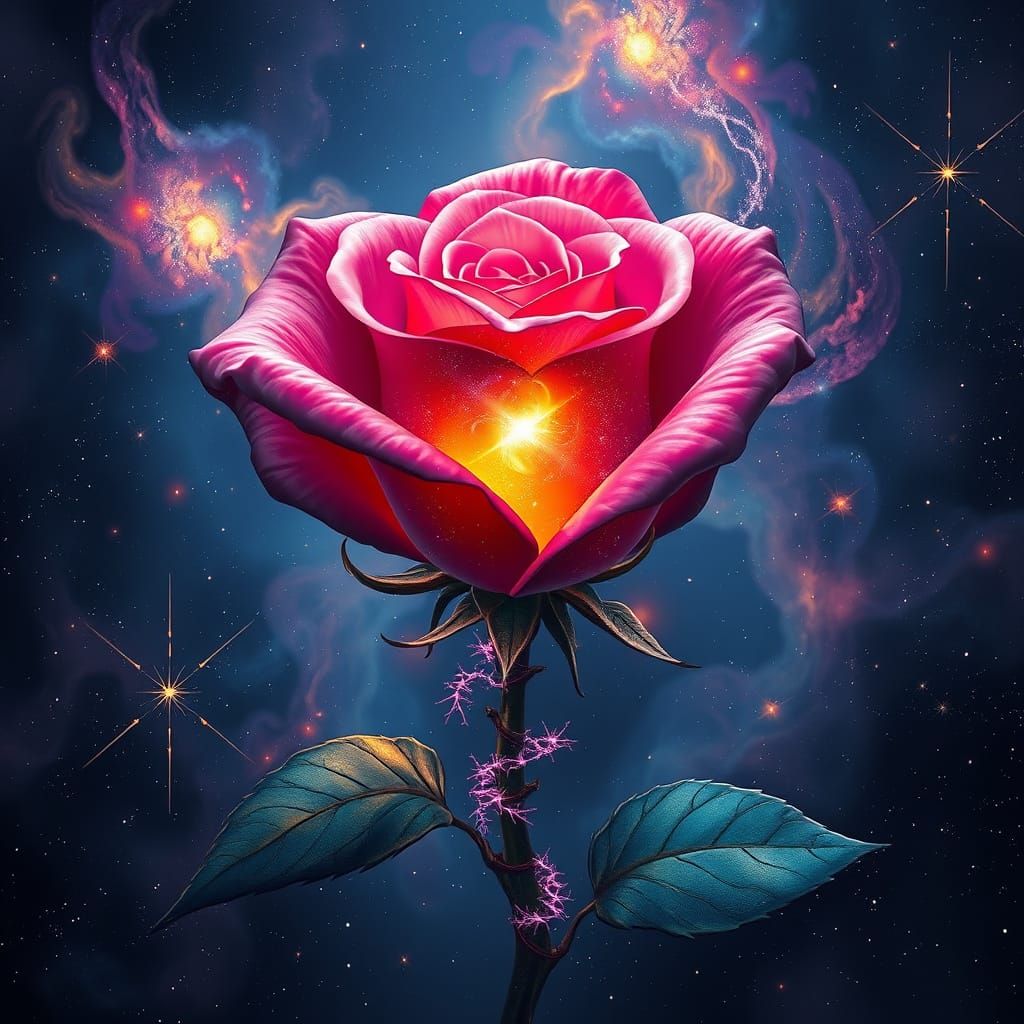 Cosmic Rose Reveals Galaxy in Pop Art Style