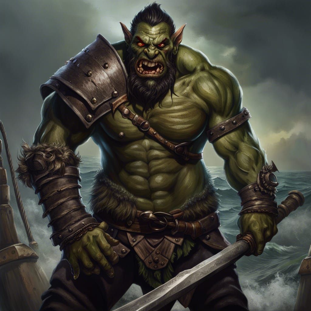 Orc Sailor Portrait in Dark Fantasy Style