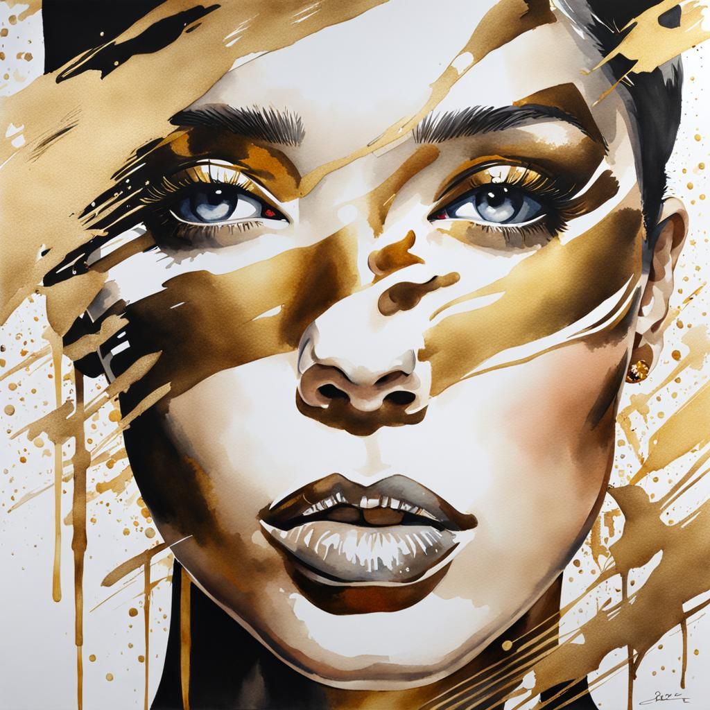 Pop Art Watercolor Portrait of Powerful Woman