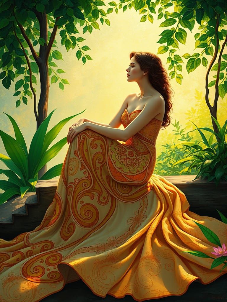 Elegant Woman in Dreamlike Pintura de Giz de Cera Style