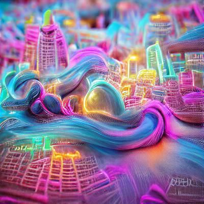 Pastel Neon Cityscape in Smoky Glitter