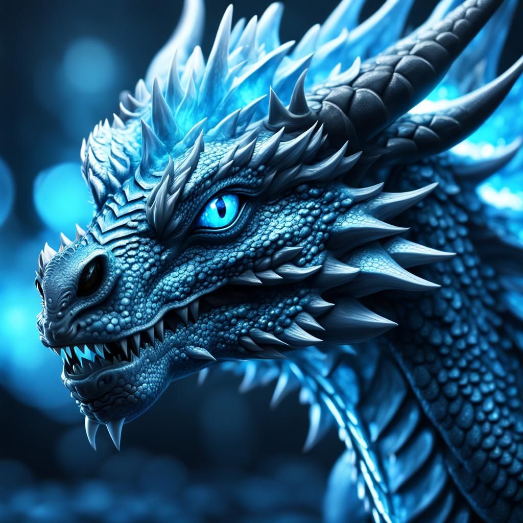 Icy Blue Dragon with Luminous Eyes